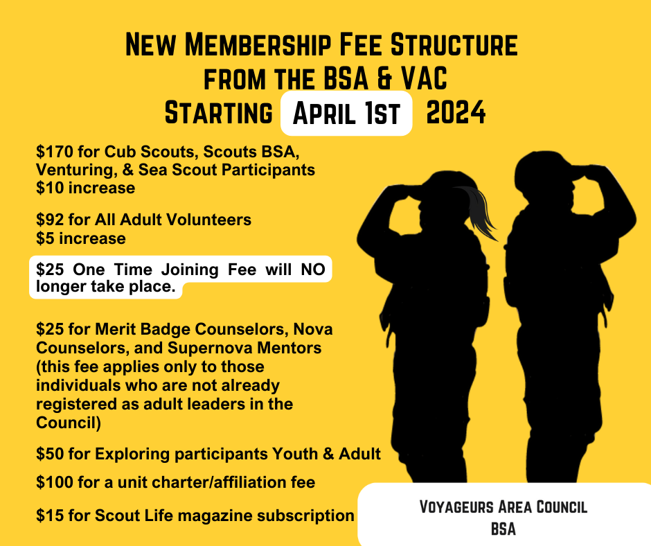New Membership Fees for co-ed scouting April 1st, 2024